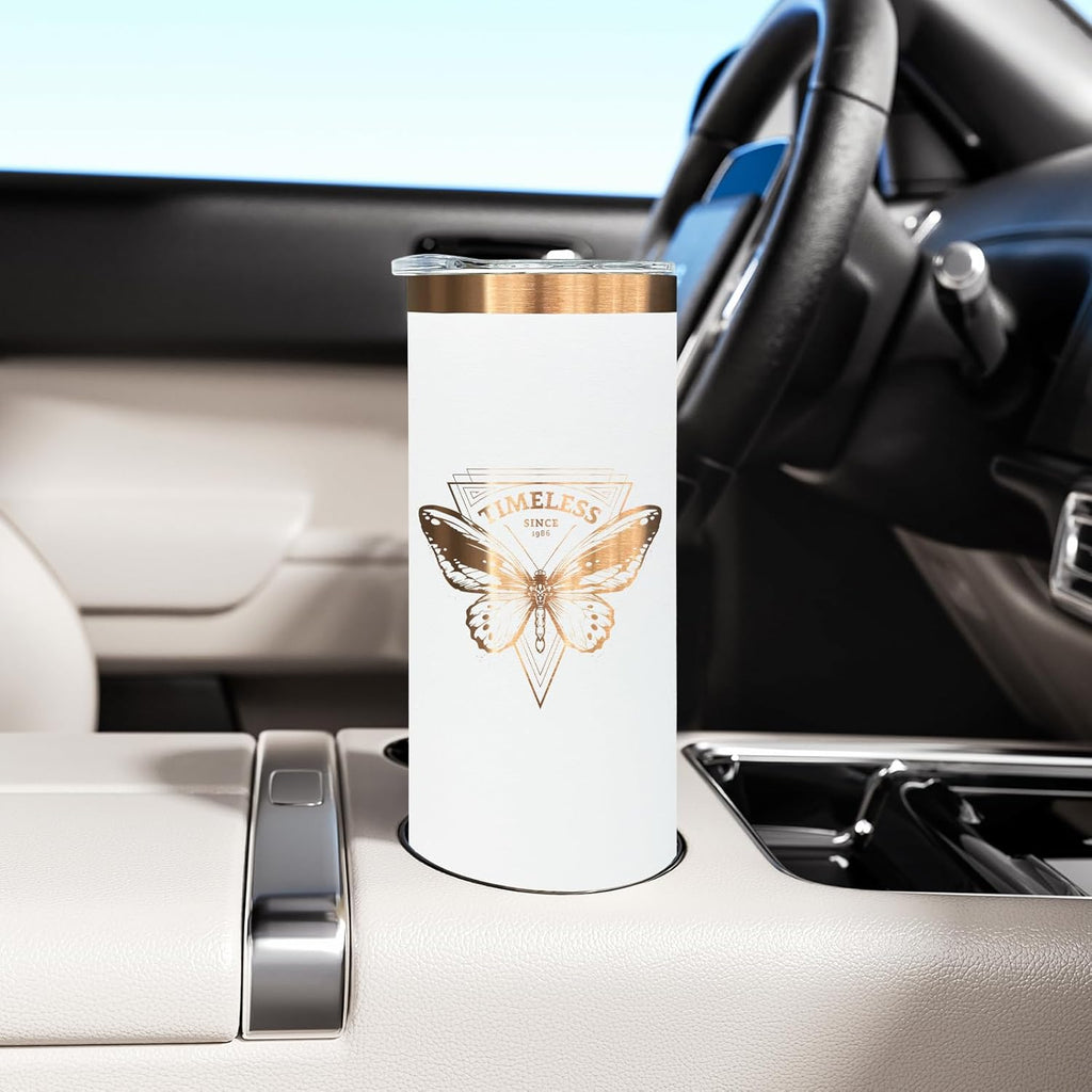 20 oz Skinny Tumblers Bulk 8 Pack, Stainless Steel Insulated Tumbler with Lids and Straws, Slim Double Wall Powder Coated Travel Coffee Mugs Reusable Cup for Hot Cold Drinks (White,8 pack)