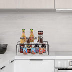 Large Cabinet Storage Shelf Rack (16.1 x 10.2 Inch), Kitchen Counter Organizer, Fridge and Bathroom Cupboard Storage Rack (Black, 2)