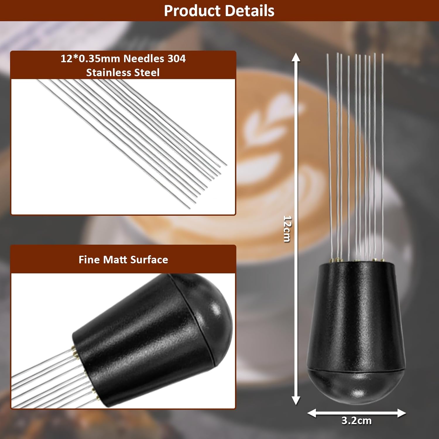 WDT tool, Espresso Distribution Tools, 12 x 0.35mm 304 Stainless Steel Needles Distributor, Espresso Coffee Stirrer for Barista
