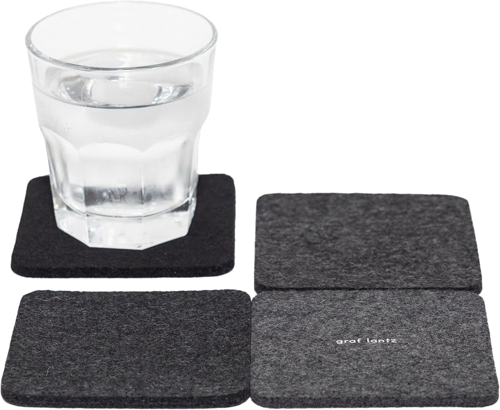 Graf Lantz - Bierfilzl Merino Wool Square Coasters Set of 4 - Greyscale (4"x4"x5mm) - Absorbs 30% Weight, Natural German Wool - Heat Resistant, Sustainable, Reusable - Home Decor, Coffee Table Decor
