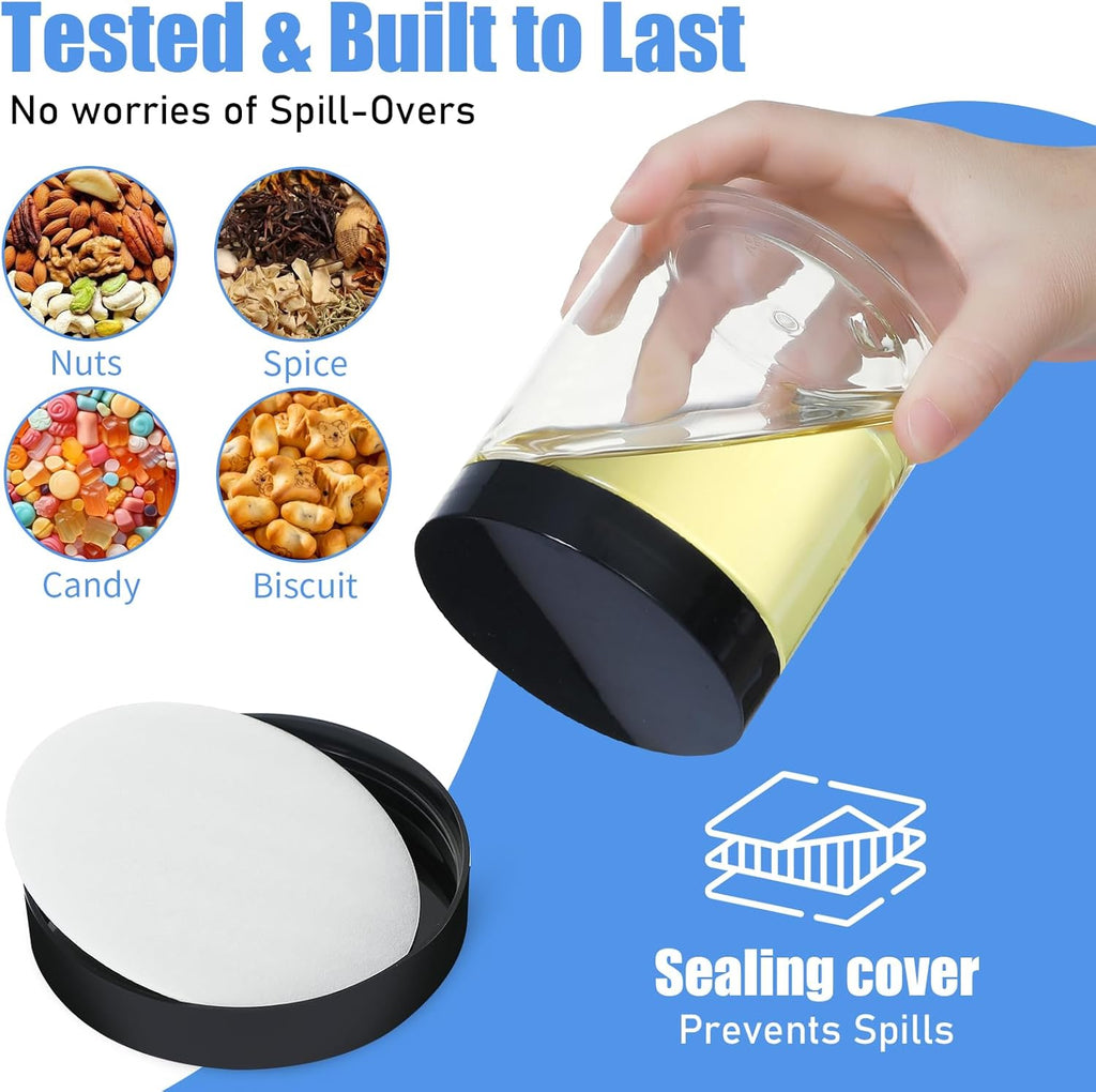 Plastic Jars with Lids, 16 oz Plastic Containers with Lids Clear Airtight Container Storage Jar Mason Jars for Dry Food Peanut Butter Honey Jam Cosmetics, Pack of 16 (16 PCS Black Lids)