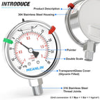 MEANLIN MEASURE -30inHG~30Psi Vacuum Pressure Gauge 316 Stainless Steel Joint 1/4"NPT 2.5"FACE DIAL, Liquid Filled Pressure Gauge WOG Water Oil Air Lower Mount with Stainless Steel Hex Bushing, Snaps