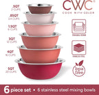 COOK WITH COLOR Stainless Steel Mixing Bowls Set - Nesting Bowls, 6 Pieces, Rose