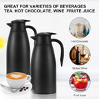 70 oz Thermal Coffee Carafe, Updated Insulated Stainless Steel Coffee Carafes for Keeping Hot Coffee & Water Hot Beverage-12Hours, Double Walled Vacuum Coffee Carafe (2black)