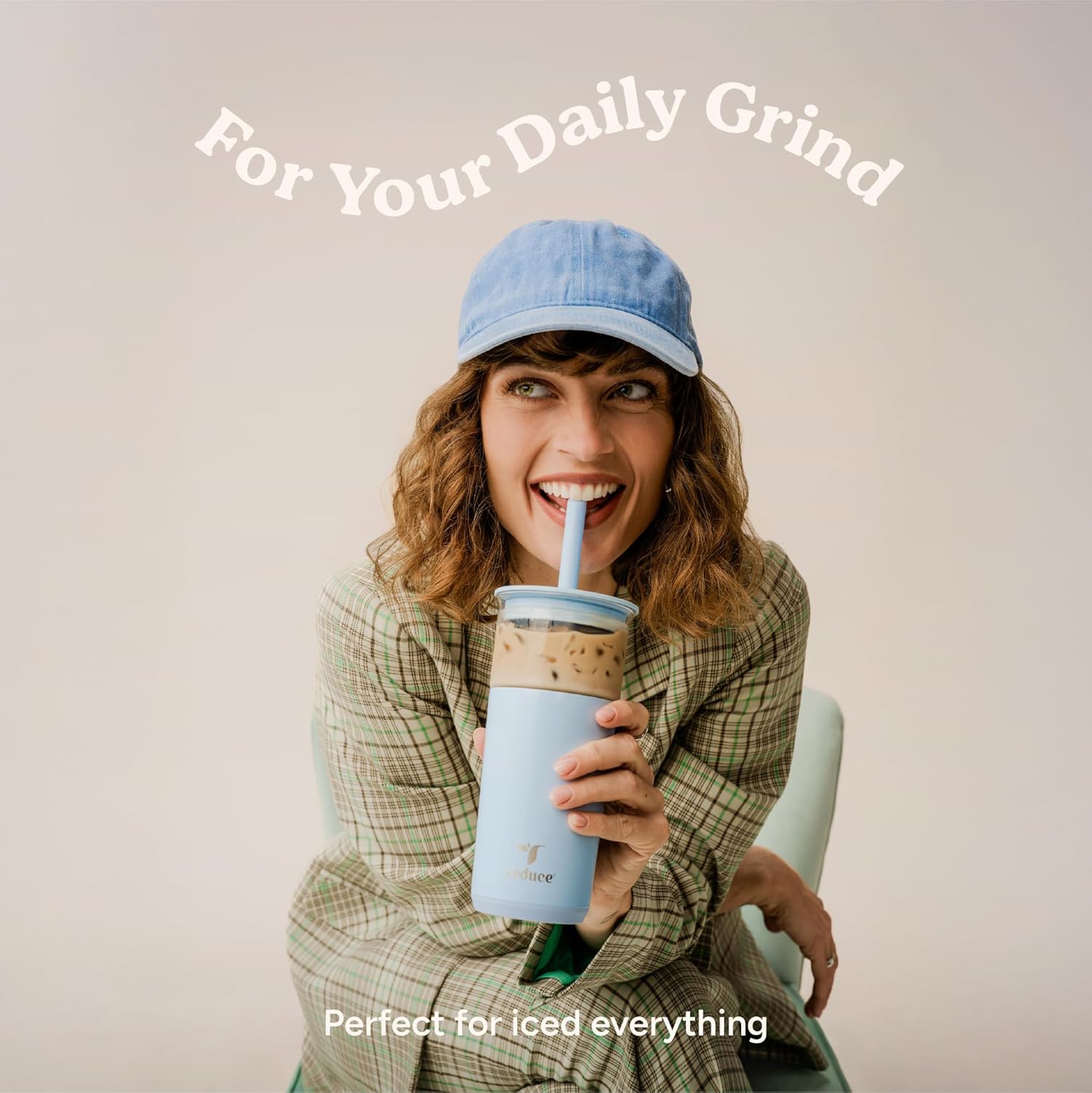 REDUCE Aspen 20 oz Vacuum Insulated Glass Tumbler with Lid & Extra Wide Straw - Keeps Drinks Cold for 12 Hrs - Ideal for Iced Coffee, Smoothies & Boba - Dishwasher Safe, Soft Base - Glacier