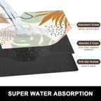 Rnivvi Dish Drying Mat for Kitchen Counter, 16 x 18" Cute Boho Theme Absorbent Heat Resistant Drying Pad with Non-slip Rubber, Coffee Bar Mats for Coffee Machine Dish Rack, Tropical Leaves