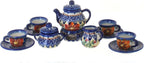 Blue Rose Polish Pottery - Orange Autumn Burst Miniature Tea Set - 1 Set - Polish Pottery Collectible Tea Set with Teapot & Cups, Decorative Gift