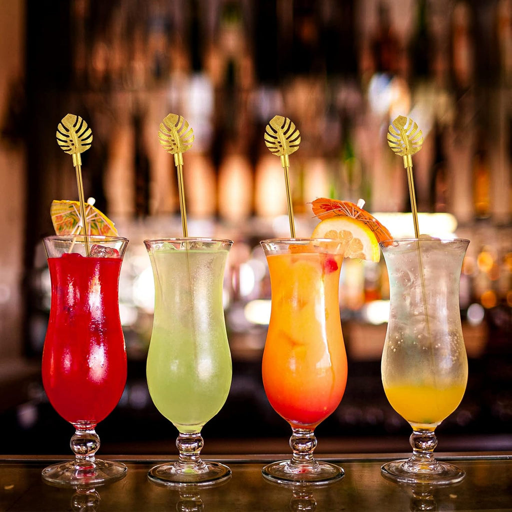 Stainless Steel Coffee Beverage Stirrers Stir Cocktail Drink Swizzle Stick with Palm leaf Metal Top,4PCS GOLD stirrer