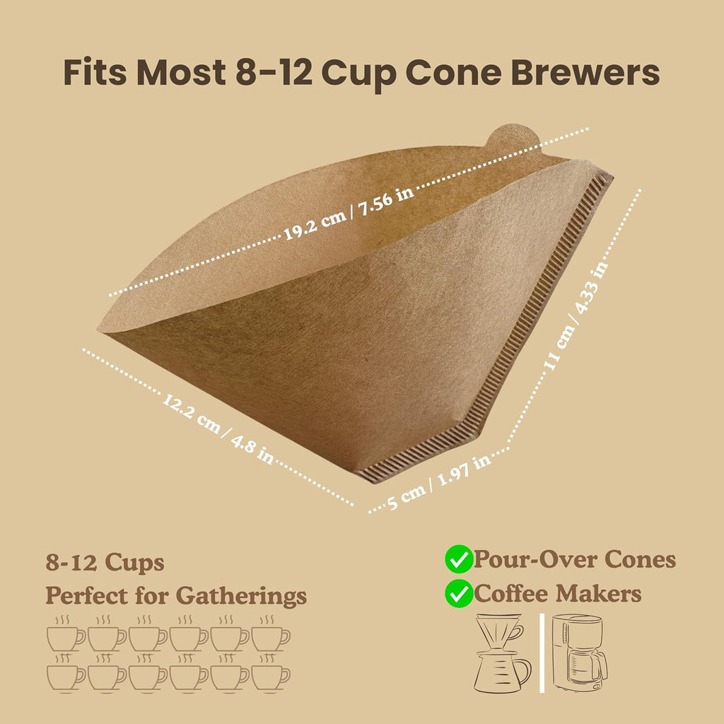 #4 Coffee Filters, 100 Count, Fits Ninja and Cuisinart 8-12 Cup Coffee Makers, Natural Unbleached Paper, No Blowout Design, Compatible with Pour Over Cones