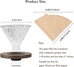 Pour Over Coffee Dripper with 100 pcs Size 02 Paper Filter, Walnut Handle and Borosilicate Glass, Glass Coffee Dripper, Hold for 1-4 Cups