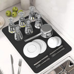 PoYang 24"x16" Coffee Mat Large, Coffee Bar Accessories for Countertop, Absorbent Dish Drying Mat, Anti-Slip and Hide Stain Pad for Espresso Machine, Espresso Maker and Kitchen Counter, Black