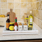 MAONAME Wood Serving Tray, Farmhouse Wooden Tray for Coffee Table, Rustic Rectangle Trays with Beads, Vintage White Decorative Trays for Living Room, Kitchen, 15.7" X 11.8" X 1.57"