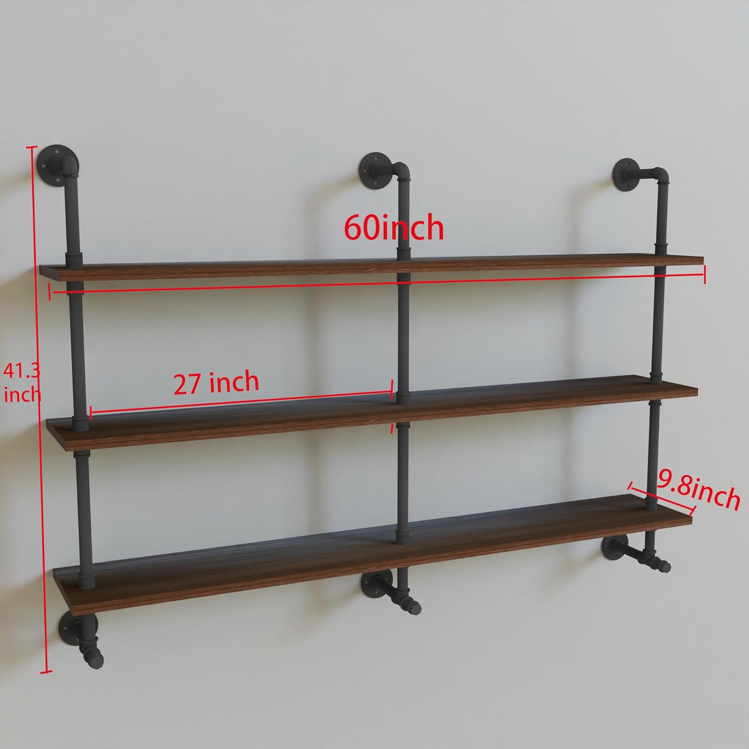 Industrial Pipe Wall Shelves Pipe Shelving,Natural Wood 60 Inches Long Walnut Floating Shelves for Wall Farmhouse Pipe Book Shelves for Kitchen,Living Room, Bar Shelving