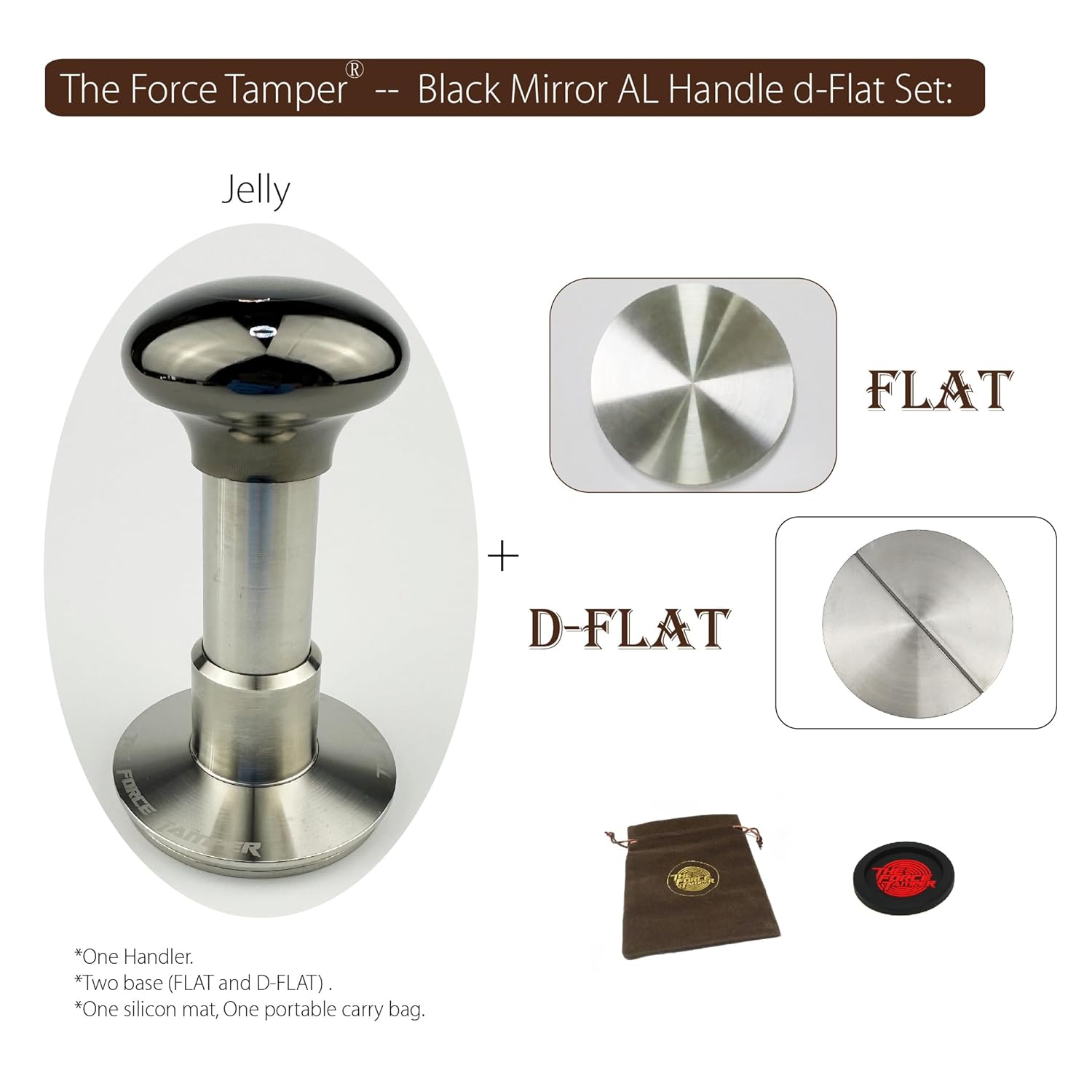 The Force Tamper Automatic Impact Adjustable Constant Pressure and Autoleveling Coffee Tamper Black Mirror Jellyfish AL Handle Set Pro (Flat-Distribute Set, 54.00mm)