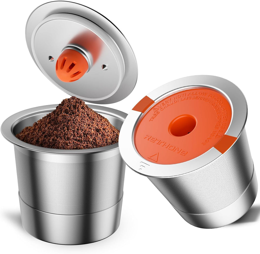 RETHONE Reusable K Cups and Coffee Pods, Stainless Steel K Cups Compatible with Keurig 2.0 and 1.0 Coffee Makers machine BPA-Free Refillable Coffee Filters (2)