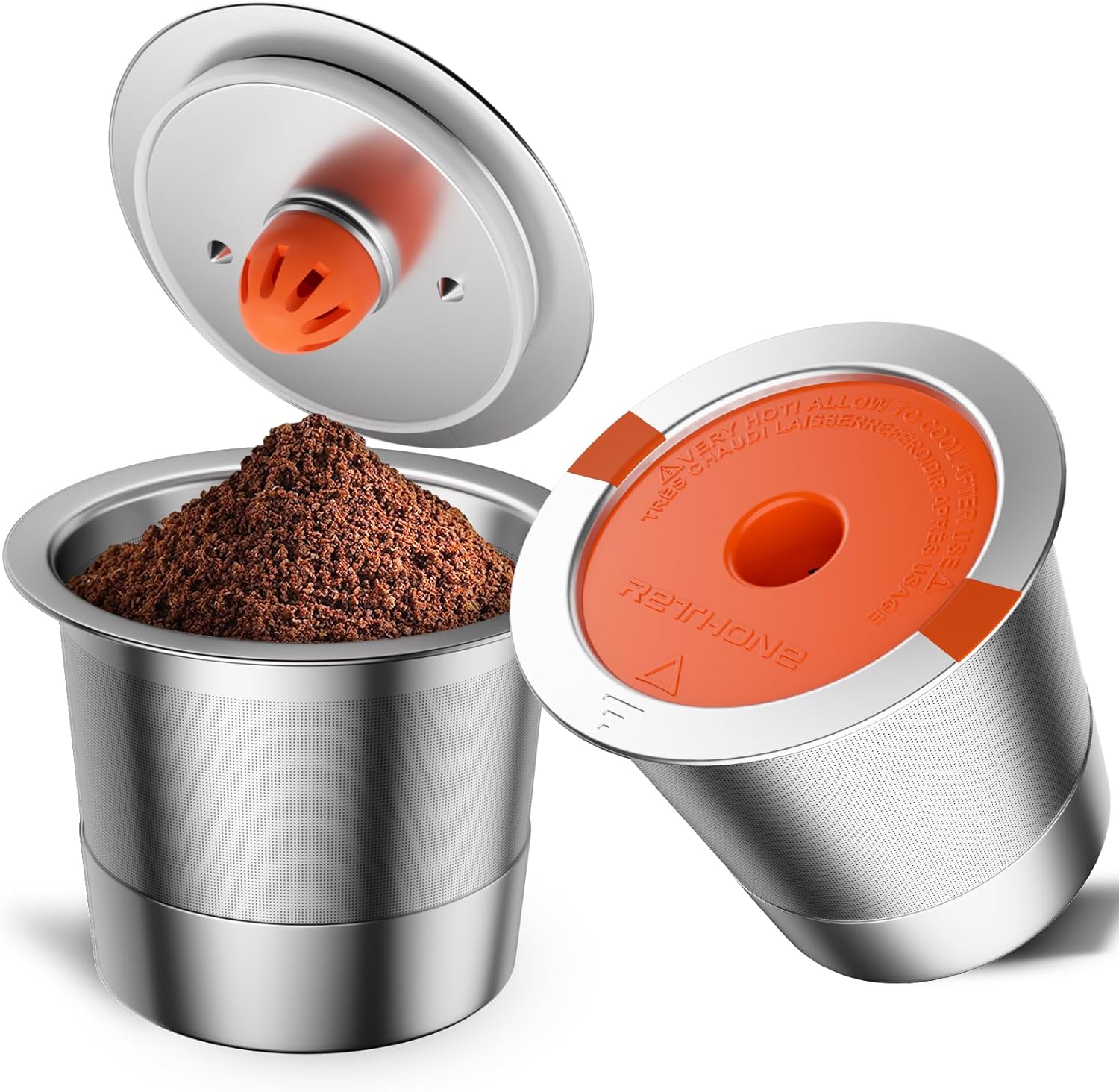 RETHONE Reusable K Cups and Coffee Pods, Stainless Steel K Cups Compatible with Keurig 2.0 and 1.0 Coffee Makers machine BPA-Free Refillable Coffee Filters (2)