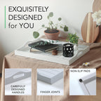 Large Wooden Serving Tray with Handles 20 x 14 inch Decorative Coffee Table Ottoman Tray for Living Room Extra Large for Kitchen Dinner Food Bar Breakfast in Bed (Color White)