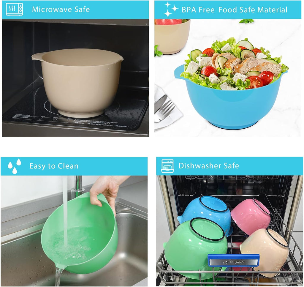 BoxedHome Classic Mixing Bowl Set, BPA Free Plastic, Microwave and Dishwasher Safe, 4.5 quarts (Pink/Cyan)