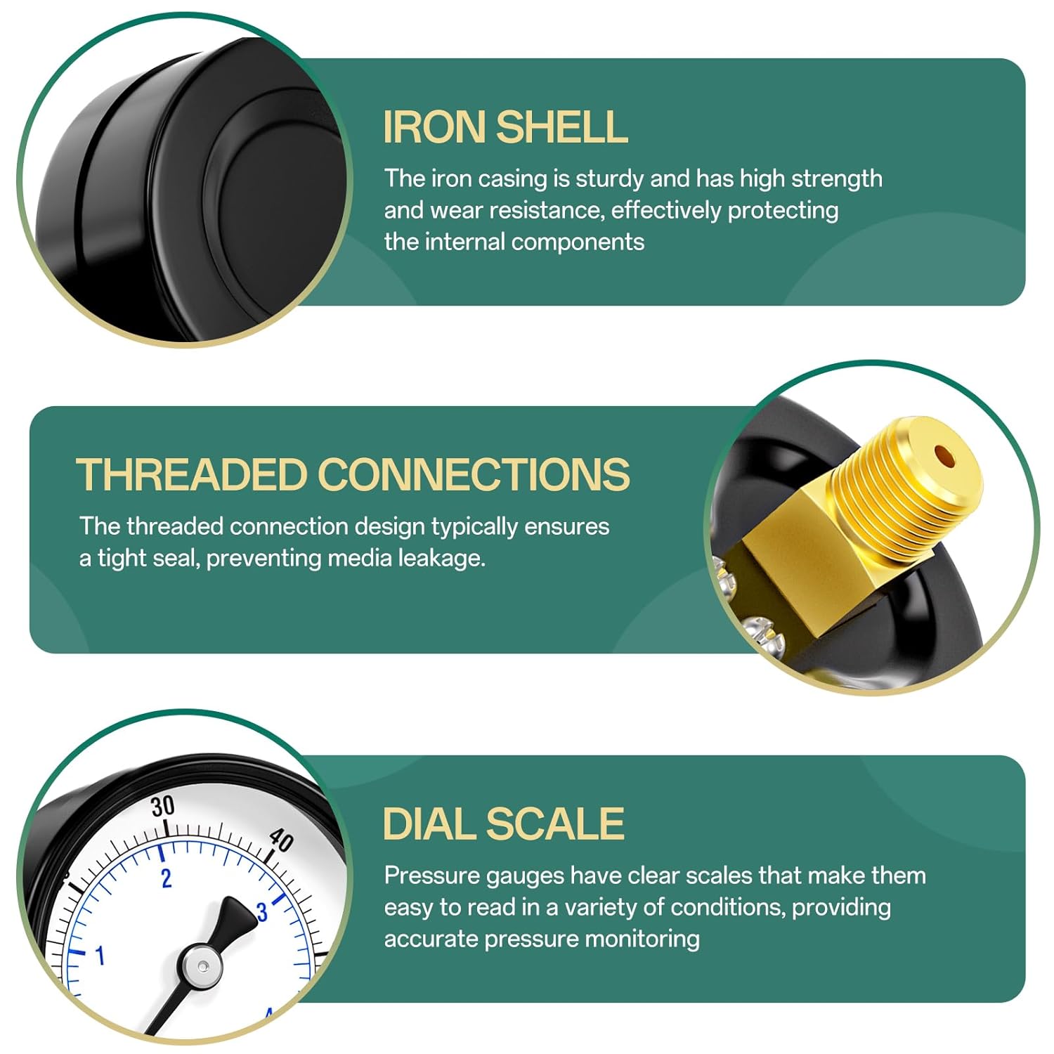 0-60psi Well Pump Pressure Gauge 1/4" NPT 2" Face Dial Size Back Mount, Multifunctional Practical Dry Pressure Gauge, for Water, Oil and Air Compressor