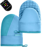 Mini Oven Mitts, Kitchen Oven Gloves Kitchen Mittens 500 Degrees Heat Resistant Baking Gloves, Non-Slip Silicone Surface with Hanging Loops Hot Gloves for Cooking, Baking, BBQ 1 Pair-Blue