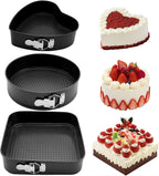 Springform Cake Pan Set of 3 (7, 8, 9 Inch) Heart Round Square Leakproof Nonstick Cheesecake Pans with Removable Bottom Carbon Steel Bakeware