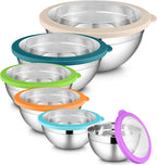 LIANYU Mixing Bowls with Visible Lid Sets of 6, Stainless Steel Metal Salad Nesting Bowls, Large & Small 7, 3.5, 2.5, 2, 1.5, 1QT Size For Kitchen, Baking, Storage, Food Prepping, Serving, Multi-Color
