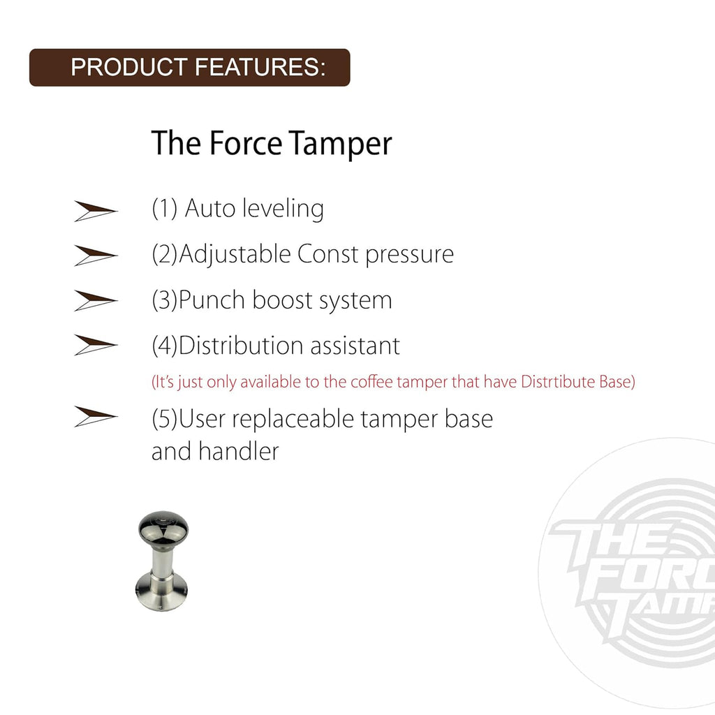 The Force Tamper Automatic Impact Adjustable Constant Pressure and Autoleveling Coffee Tamper Black Mirror Jellyfish AL Handle Set Pro (Flat-Distribute Set, 54.00mm)