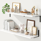 Fun Memories Deep Floating Shelves, 36W x 8D Floating Shelves Set of 2, Wall Mounted Shelf with Metal Brackets, Rustic Wood Wall Shelf for Bathroom, Kitchen and Living Room, White