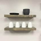 URBANDI, Rustic Floating Shelves, Set of 2, Hidden Bracket, Solid Wood, Heavy Duty, Wall Mounted Shelves, (Grey, 36Wx8D)