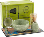 Matcha Whisk Set,7-Piece Japanese Matcha Tea Set with Ceramic Bowl, Whisk Holder, Bamboo Scoop, Sifter-Cloth Mat – Traditional Green Tea Kit for Gifts, Daily Use