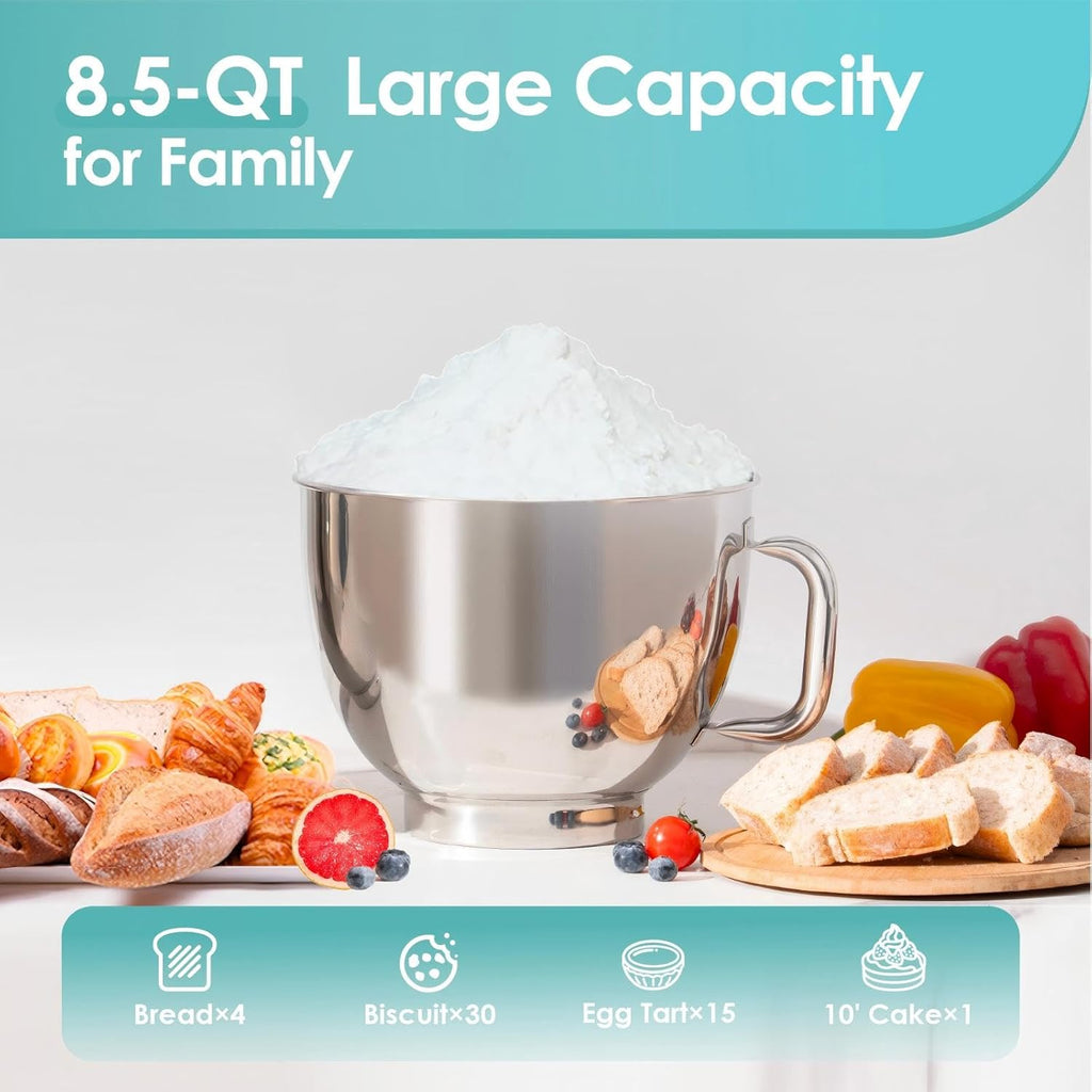 Kitchen in the box Stand Mixer, 900W 8.5QT Kitchen Electric Mixer, 6-Speed Large Capacity Food Mixer for Home Cooks with Egg Whisk, Dough Hook & Flat Beater (Blue)