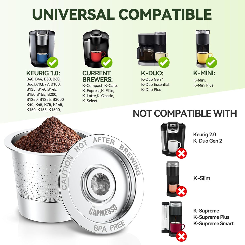 6 Pack Reusable K Cups Coffee Pods for Keurig 1.0: Stainless Steel Refillable K Cup - Reusable Coffee Filter for Keurig 1.0 Coffee Maker, Permanent, Eco-Friendly, Innovative Design