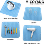 Silicone Dish Drying Mat for Multiple Usage,Easy clean,Eco-friendly,Heat-resistant Silicone Mat for Kitchen Counter or Sink,Refrigerator or Drawer Liner Light Blue XL 18 inches x 16 inches