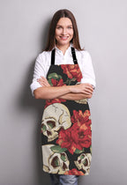 Skull Apron for Women and Men, Flowers Skull Adjustable Kitchen Chef Apron for Cooking Baking - Cute Birthday, Anniversary, Mother's Day Apron Presents for Mom Wife Girlfriend Aunt Grandma