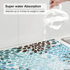 Blue Gray Dahlia Flowers Dish Drying Mat 18x24 inch for Kitchen Spring Floral Dishes Pad Dish Drainer Rack Mats Absorbent Fast Dry Kitchen Accessories