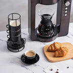 YOLIFE 2.5oz Porcelain Stackable Espresso Cups with Saucers and Metal Stand Set of 4, Stackable Cappuccino Cups, Black Expresso Shots Cup Set for Coffee Drinks, Latte, Tea