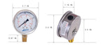 Pressure Gauge,Glycerin Liquid Filled,2-1/2" Dual Scale Dia,0-160 psi/bar/kpa,1/4" NPT Male Brass Connection,Lower Mount, Stainless Steel Case,for Pneumatic,Pump,Hose,Well Tank,Gas Air Water Oil