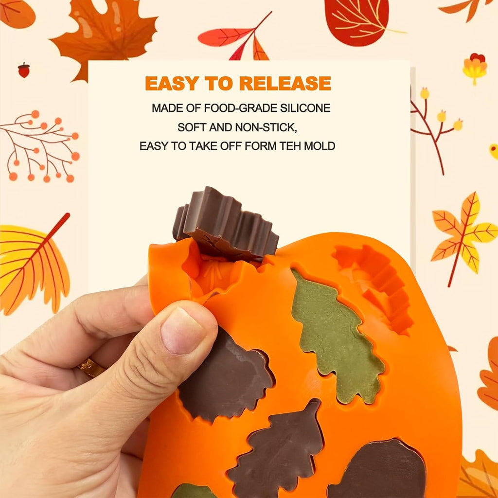3Pack Fall Chocolate Mold Thanksgiving Silicone Candy Molds Halloween Autumn Harvest Festival Baking Mold Chestnuts, Pine Cones, Maple Leaves Acorn Shape Cake Molds for Cake Cupcake Toppers
