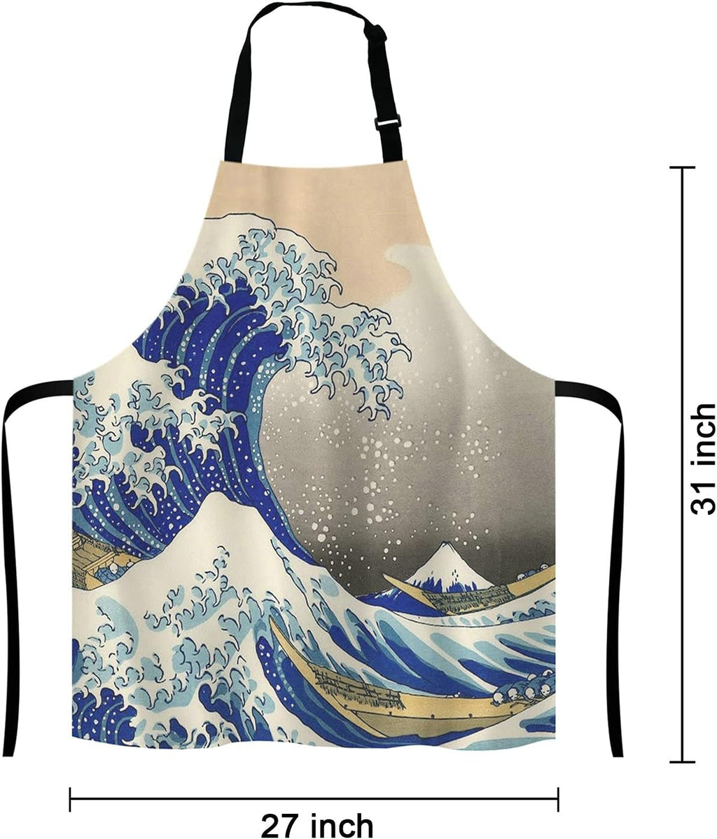 Hokusai The Great Wave Bib Apron with Adjustable Neck for Men Women,Suitable for Home Kitchen Cooking Waitress Chef Grill Bistro Baking Apron