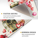 Valentine's Day Dish Drying Mat for Kitchen Counter,Red Love Canes Hearts Decorative Mason Jar Drying Mat 18 x 24 Inch with High Absorbent Microfiber Drainer Mat for Coffee Bar