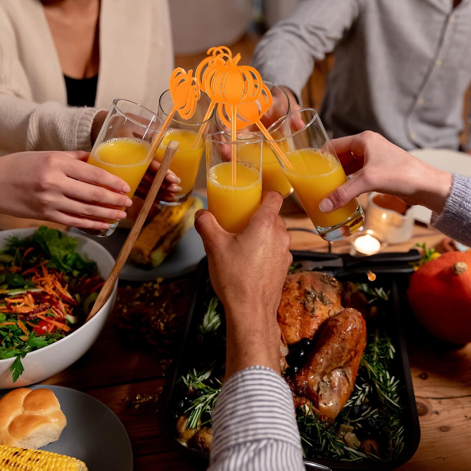 30 Pcs Halloween Swizzle Sticks Plastic Coffee and Cocktail Stirrers Fall Thanksgiving Drink Stirrers Cocktail Mixers for Halloween Fall Autumn Party Tea Coffee Bar Decoration(Pumpkin)