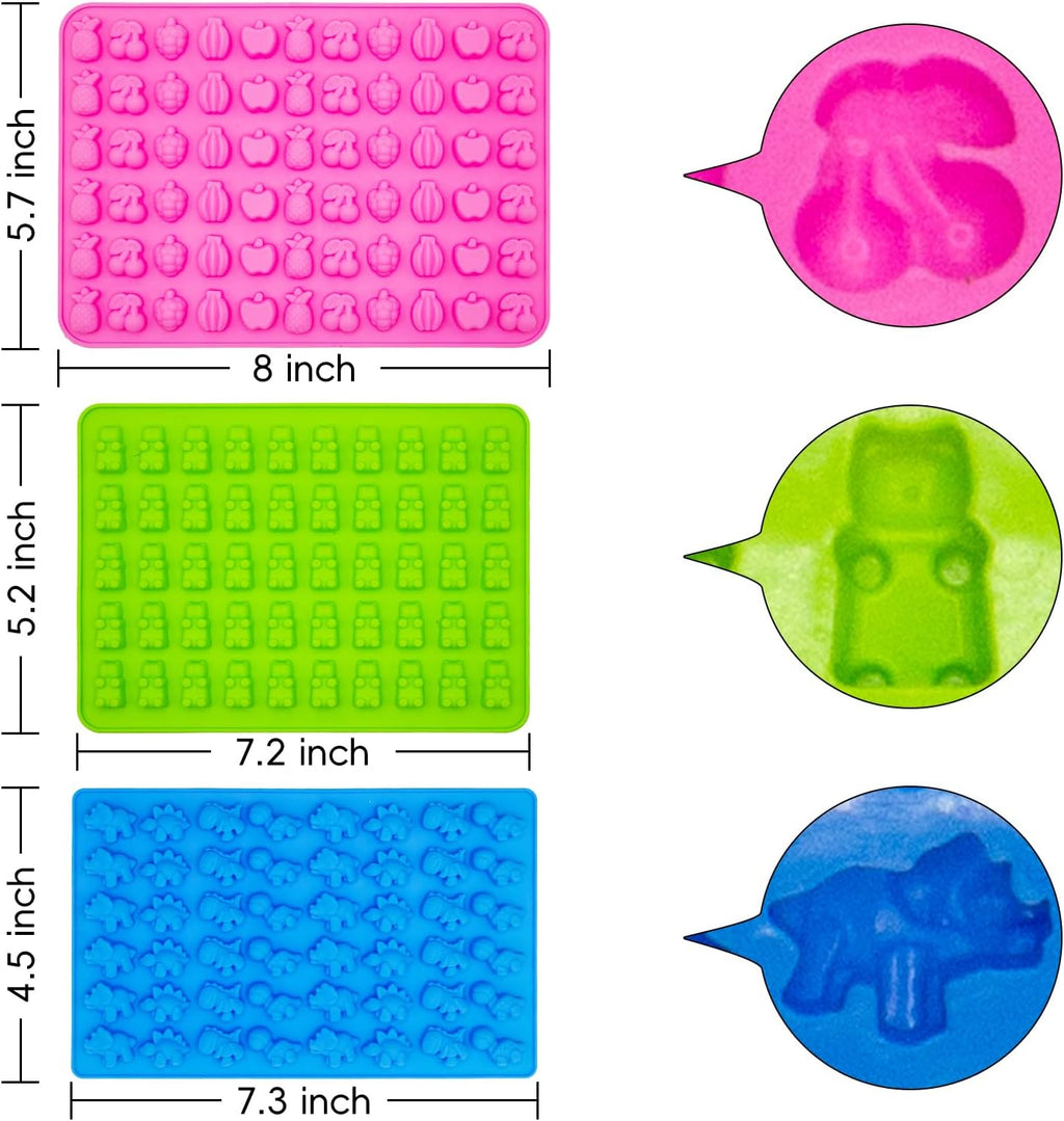 Gummy Candy Molds - Silicone Gummy Bear/Dinosaur/Fruit Snack Molds for Kids With 2pcs Dropper,Non-stick and Bpa Free for Mini Candy Chocolate Gummies Baking