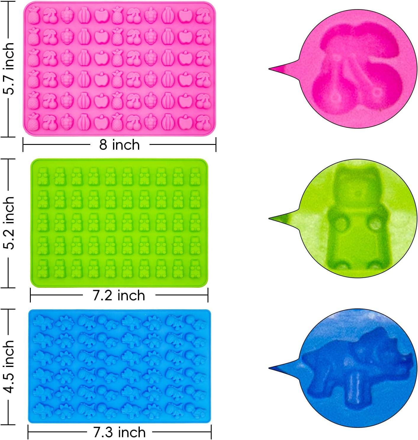 Gummy Candy Molds - Silicone Gummy Bear/Dinosaur/Fruit Snack Molds for Kids With 2pcs Dropper,Non-stick and Bpa Free for Mini Candy Chocolate Gummies Baking