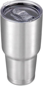 30 oz Tumbler with Lid Stainless Steel Tumblers Vacuum Insulated Cup Reusable Powder Coated Travel Mug Double Wall Leak Proof Portable Cups Keep Cold Drinks for 12 Hours, Stainless, 1 Pack