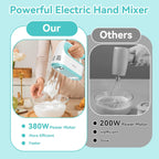 Hand Mixer Electric Handheld, 5-Speed Handheld Mixer, 380W Electric Mixer with Stainless Steel Whisk Beater Attachments, Snap-On Storage Case, Measuring Cups, Kitchen Cake Mixers for Baking Supplies