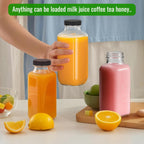 BIGIVACA 8 oz Glass Juice Bottles with Lids,3 PACK Bottles for Juicing,Square Drinking Jars Glass for Coffee,Cola,Milk,Tea in Travel,Work,School