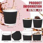 500 Pack Paper Espresso Coffee Cups, 4 oz Disposable Coffee Cups,Corrugated Insulated Ripple Wall, Paper Ripple Cup for Coffee, Hot Chocolate and Hot Tea Drinks -Black