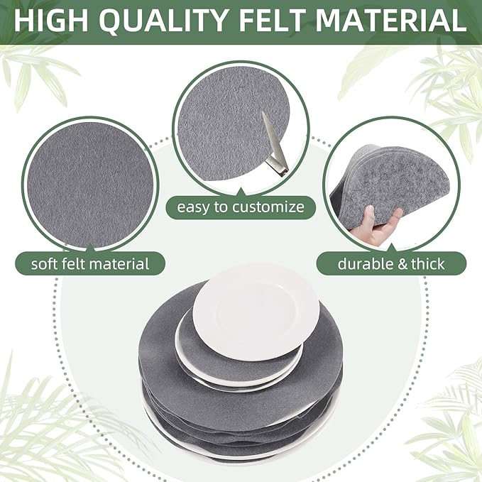 120Pcs Plate Separators Storage, Soft Felt Plate Dividers, Round Dish Storage Protectors Pads with 3 Different Size (Grey)