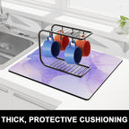 Rnivvi Dish Drying Mat for Kitchen Counter, 16 x 18" Cute Marble Theme Absorbent Heat Resistant Drying Pad with Non-slip Rubber, Coffee Bar Mats for Coffee Machine Dish Rack Kitchen Decor, Purple