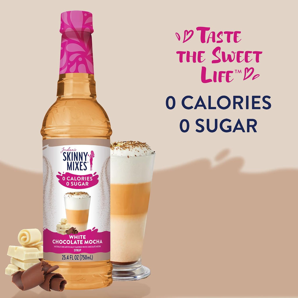 Jordan's Skinny Syrups Sugar Free Coffee Syrup, White Chocolate Mocha Flavor Mix, Zero Calorie Flavoring for Chai Latte, Protein Shake, Cocktail & More, Gluten Free, Keto Friendly, 25.4 Fl Oz, 1 Pack